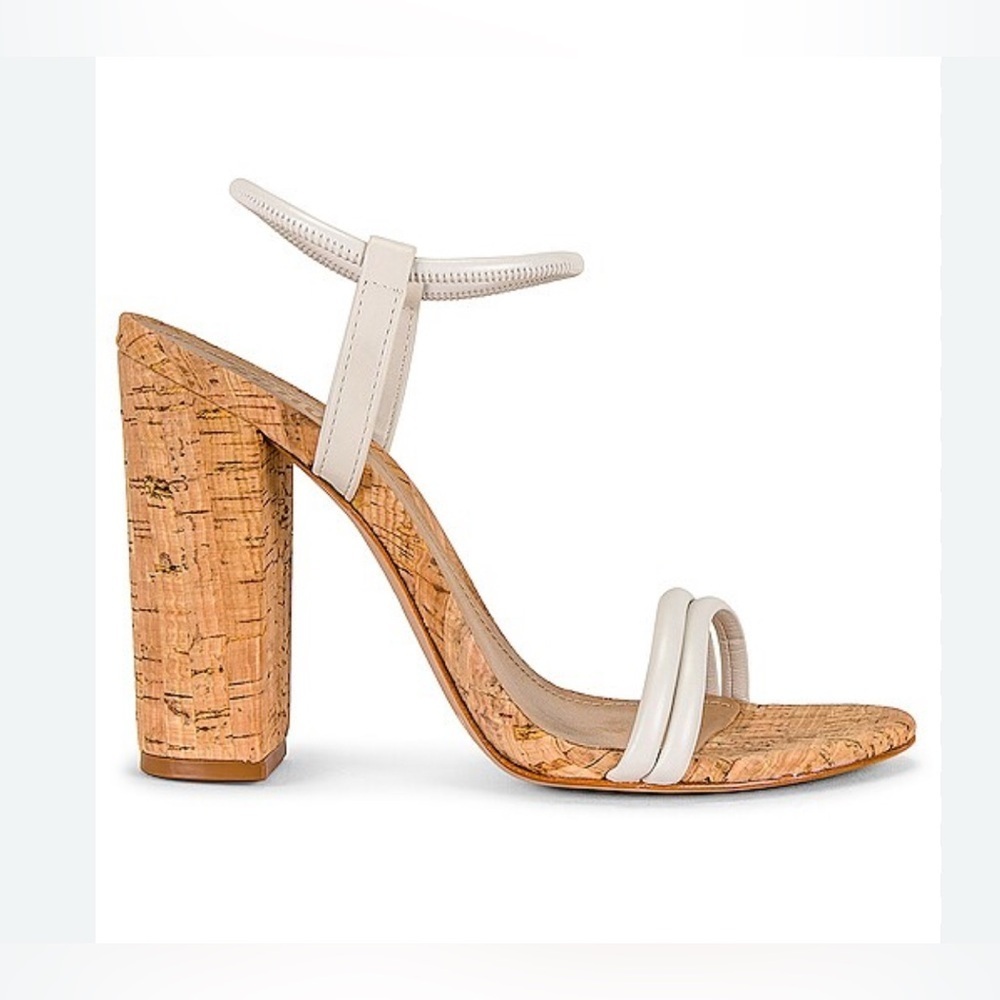 SCHUTZ Gimenez Mid White Cork Heel Sandals
